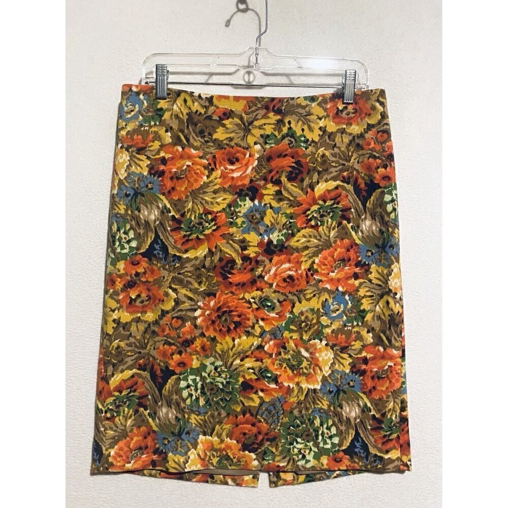 Talbots Skirt Womens 8 Autumn Floral Straight Pencil Knee Length Fully Lined